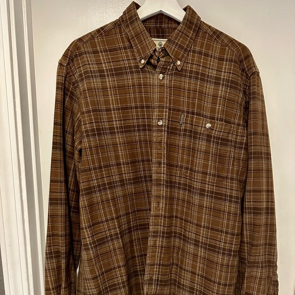 Beretta men’s large brown plaid flannel long sleeve shirt